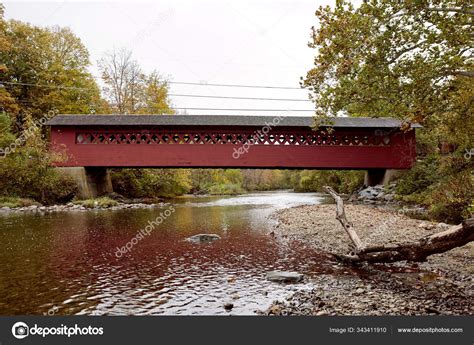 Burt Henry Covered Bridge Cold Fall Day New England Town Stock Photo By