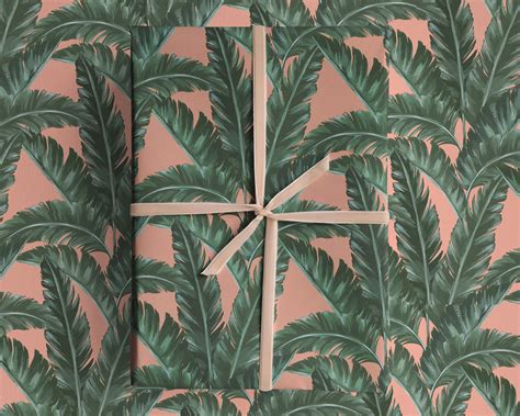 Tropical Wrapping Paper Pink Palm Leaf Leaf Wrapping Paper Etsy Uk