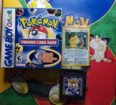Maybe you would like to learn more about one of these? Pokemon TCG GBC with Meowth promo card (bonus retro card binder in background) : retrogaming