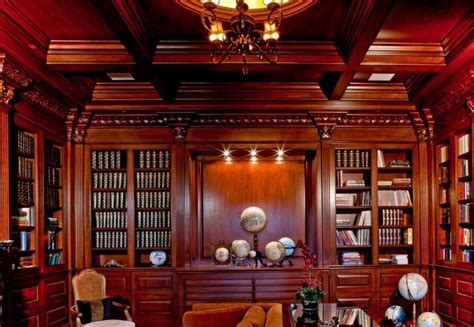 Custom Library Interior Architecture Design Coffered Ceiling Library