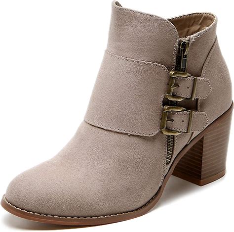 Aukusor Womens Wide Width Ankle Boots Cozy Comfortable Mid Heel