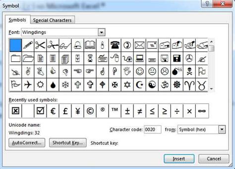 Microsoft Word Symbols Chart