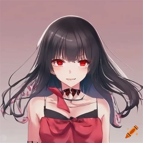 Anime Girl With Black Hair And Red Eyes With A Lovely Race On Craiyon