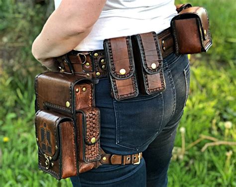 Leather Utility Belt With Hip Bag Pocket Belt Belt Bag Etsy