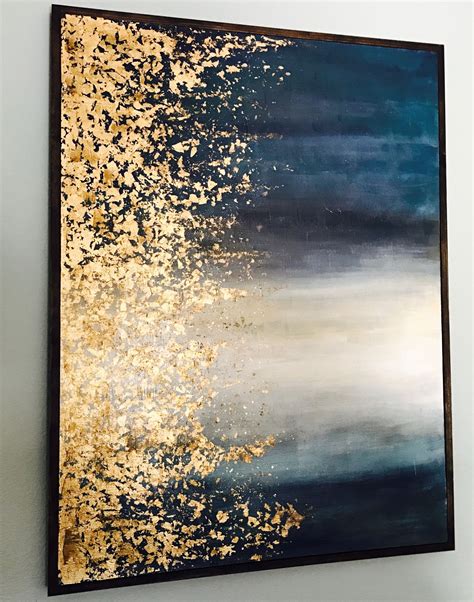 Large Gold Leaf Abstract Painting Original Gray Large Wall Art Large