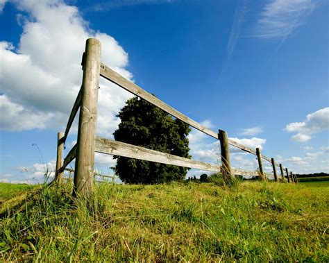 Download Wallpaper 1280x1024 Grass Fence Blue Sky Clouds Summer Hd