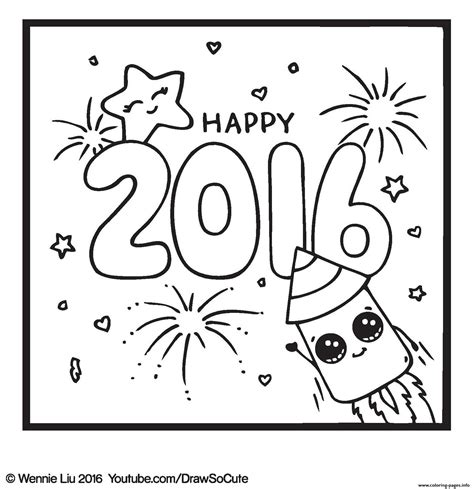Happy New Year Draw So Cute Coloring Page Printable