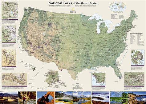 National Parks Of The United States Wall Map 42 X 30 Inches By