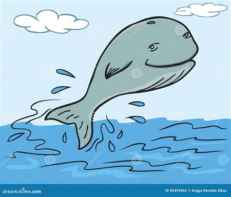 Cartoon Illustration Of A Whale Jump Out From Water Stock Vector