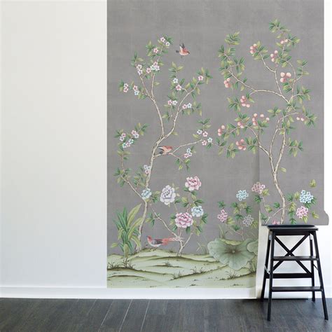 Shop Chinoiserie Lilly Peel And Stick Wall Mural In Metallic Silver