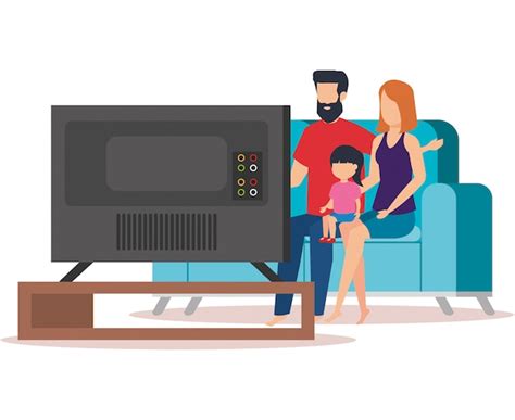 Los Padres Pareja Con Hija Waching Tv Vector Gratis