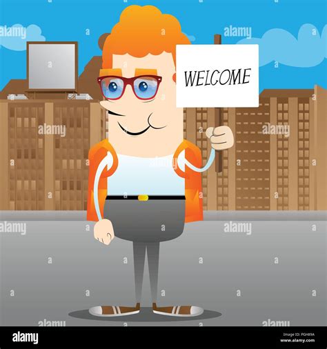 Schoolboy Holding A Banner With Welcome Text Vector Cartoon Character