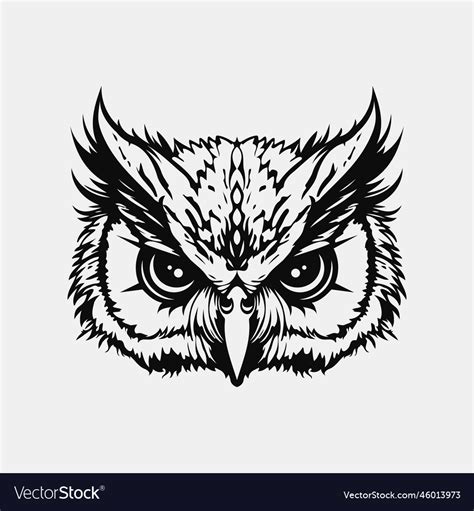 Owl Head Logo Black And White Emblem Royalty Free Vector