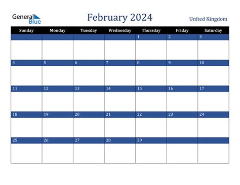 February 2024 Calendar With United Kingdom Holidays