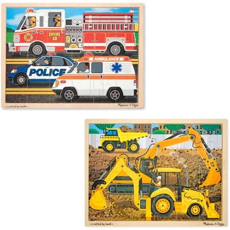 Melissa And Doug Vehicles Wooden Jigsaw Puzzles Set Construction And
