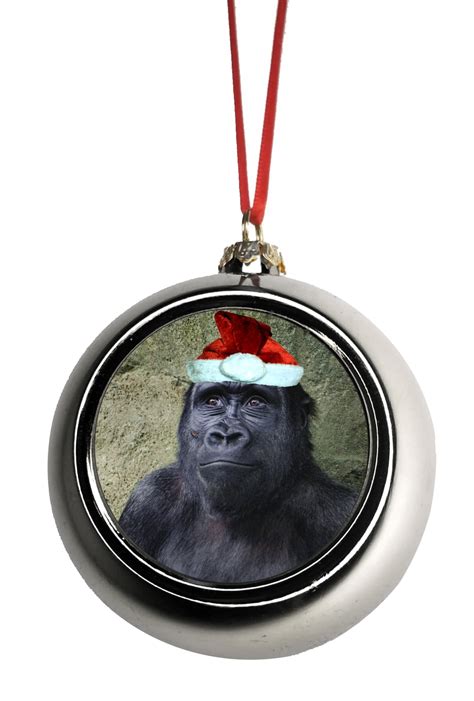 Ornaments Funny Gorilla In A Santa Claus Hat Bauble Christmas Ornaments