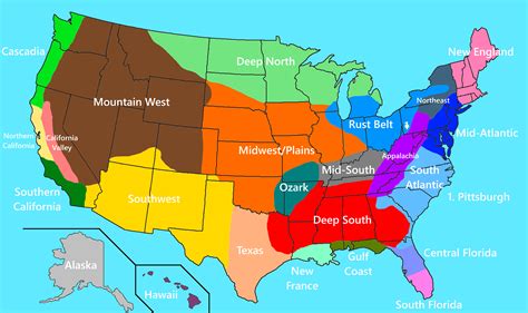 United States Regions Map Map Of The World