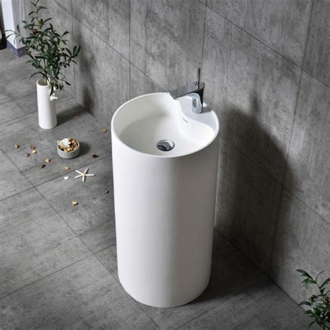 Modern Design White Freestanding Pedestal Bathroom Round Wash Basin