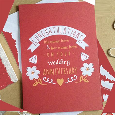 Things to write in an anniversary card. write name on happy anniversary wishes congratulations cards with couples name