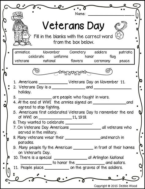 Free Printable Worksheet For Veterans Day Grade 5