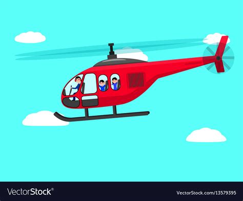 Cartoon Helicopter People Flying Sky Royalty Free Vector