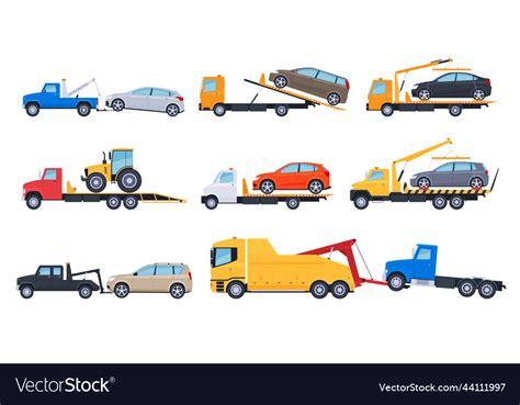 Different Types Of Tow Trucks With Cars Improper Vector Image