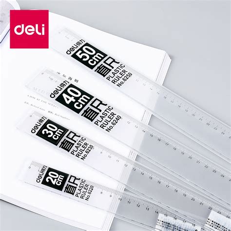 Deli Transparent Plastic Straight Ruler Measure Scale 30 40cm Teaching