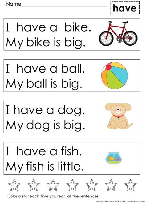 Kindergarten High Frequency Sight Word Practice Sentences And Guided