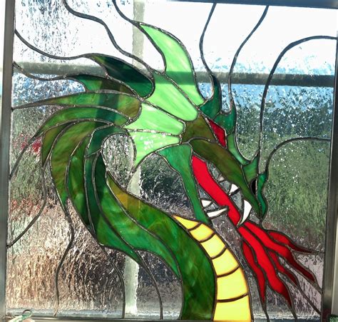 A Fiery Dragon Made For My Son Stained Glass Crafts Stained Glass Angel Dragonfly Stained Glass