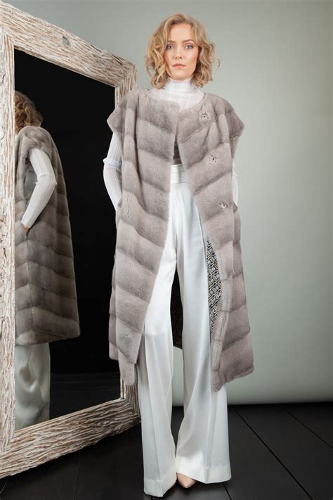 Silver Velvet Mink Fur Vest Tied With Belt Handmade By Nordfur