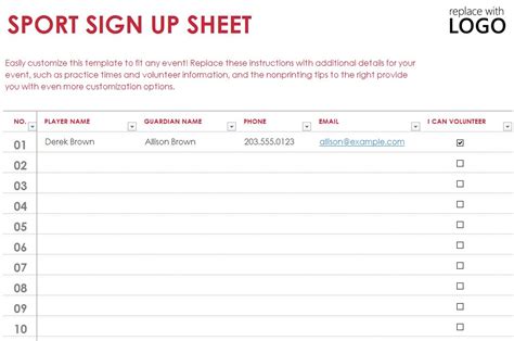 Sports Sign Up Sheet Template Free Printable Templates
