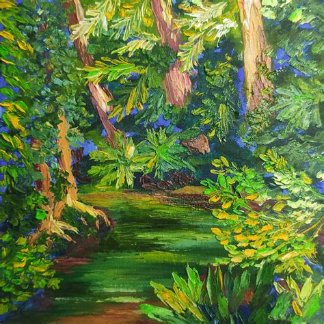 Jungle Landscape Original Art Trees River Impasto Oil Painting Etsy