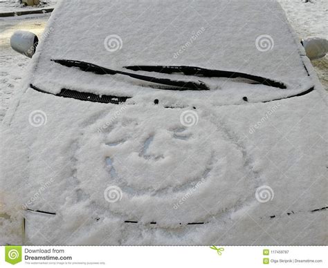 Snow Happy Face On The Car Window Smile In The Snow