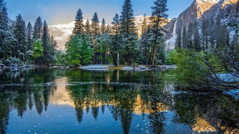 Nature Winter Landscape Mountain River Wood Yosemite