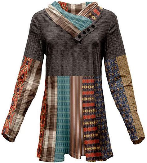 Lily Gray And Blue Geometric Shawl Collar Tunic Women And Plus Clothes