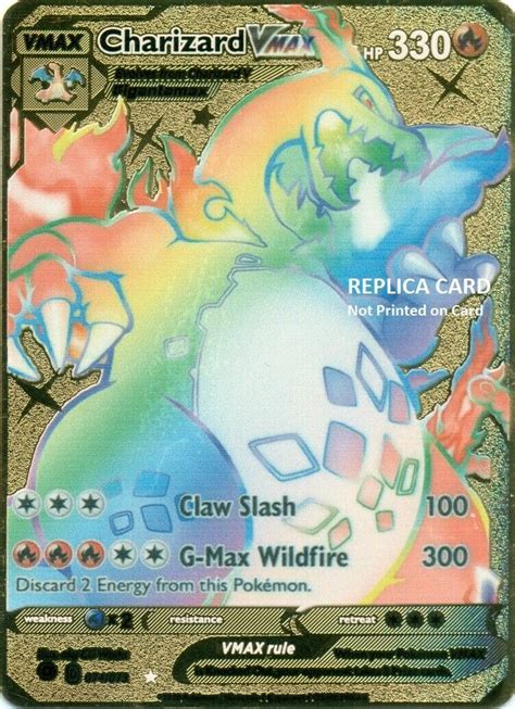 Mavin Rainbow Charizard Vmax Shiny Gold Metal Collectible Pokemon Card