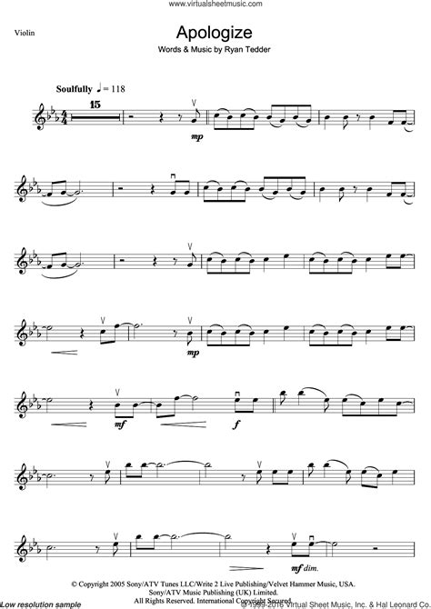 Free easy violin sheet music with piano accompaniment. OneRepublic - Apologize sheet music for violin solo PDF
