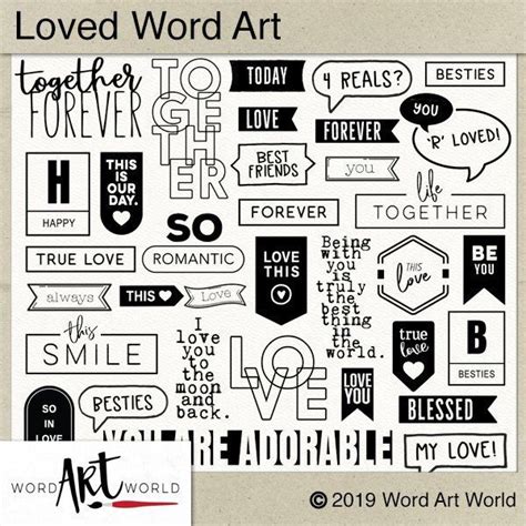 Digital And Printable Overlay Word Art Set Instant Download Etsy Digital Word Art Love