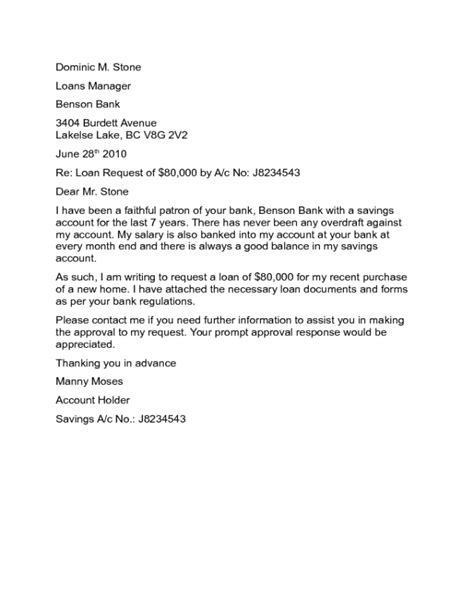 Sample Letter Of Request For Loan Application Letter