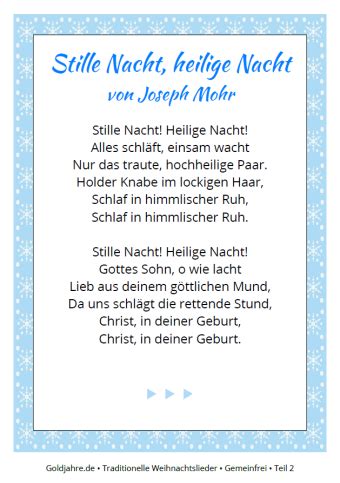 Hier zum auffrischen die texte der beliebtesten deutschsprachigen weihnachtslieder sowie den text hatte joseph mohr zwei jahre zuvor als gedicht verfasst. Weihnachtslieder, Texte zum Ausdrucken - 2