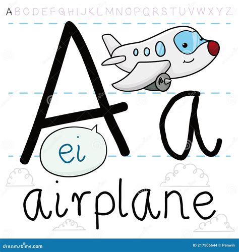 Happy Airplane Learning The Alphabet Letter A Vector Illustration