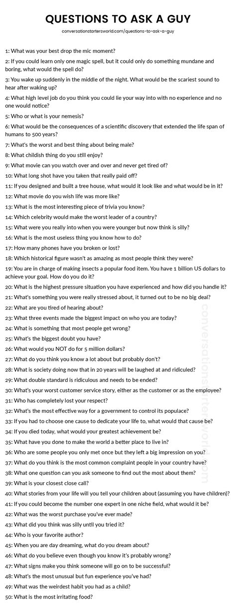 But it doesn't have to be as long as you have some questions to ask on a first date memorized. Some good online dating questions. 23 Classic Dating ...