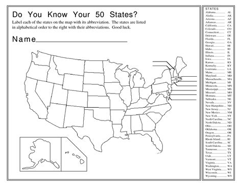 Map Of The Us Worksheet