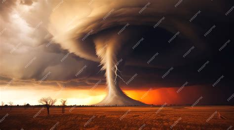 Premium Ai Image Tornado In Stormy Landscape Thunder Storm Climate