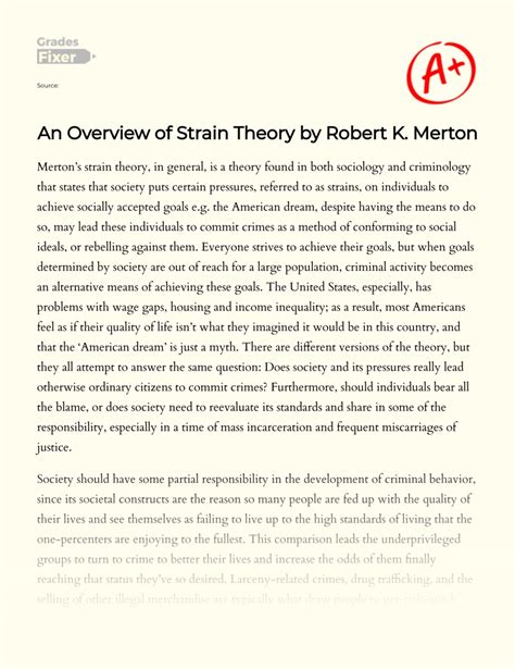 An Overview Of Strain Theory By Robert K Merton Essay Example 956