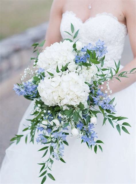 Hydrangea Bridal Bouquet Bridal Bouquet With Blue Cascading Etsy
