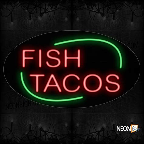 Fish Tacos In Red With Green Arc Border Neon Sign