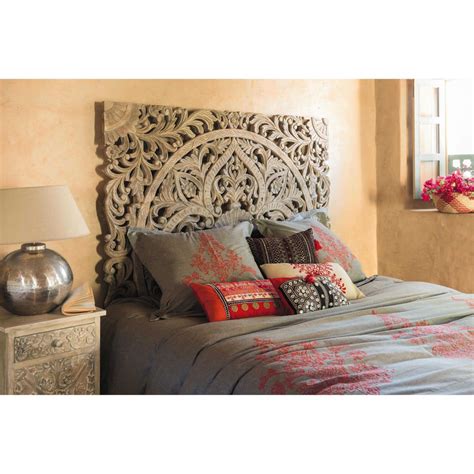 Tête de lit avec rangementau moins 50% (poids) de ce produit est fabriqué à partir de bois, un matériau renouvelable. Tête de lit 160 sculptée en manguier massif Himalaya | Maisons du Monde
