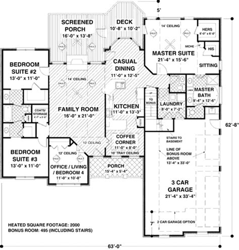 Traditional Style House Plan 4 Beds 25 Baths 2000 Sqft