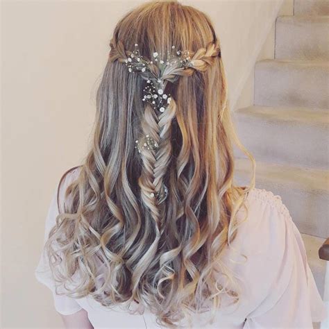Delicate Half Up Half Down With Curls Plaits And Flowers